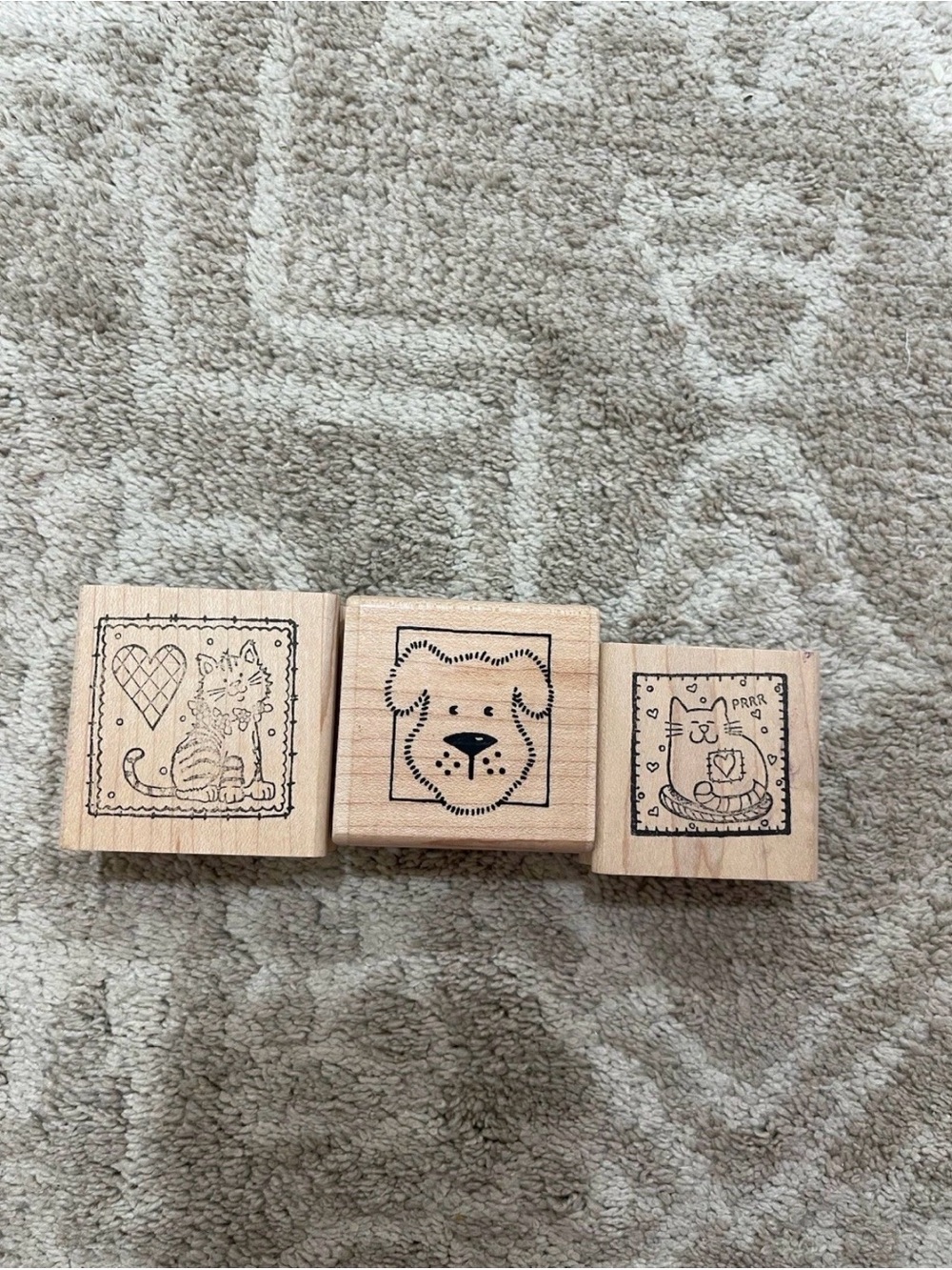 Wooden Small Pet Stamp Trio - Natural Wood Color